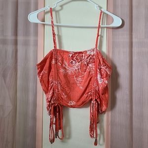 Coral Floral Ruched Cropped Tank